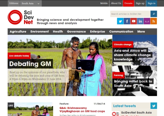 SciDev.Net South Asia home page on 11 June 2014